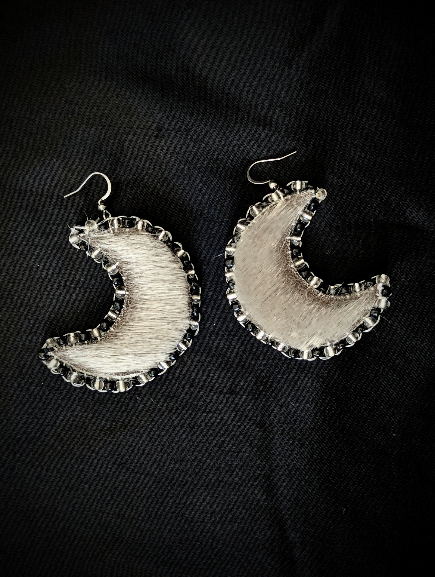 Recycled Sealskin Big Moon Earrings black & white