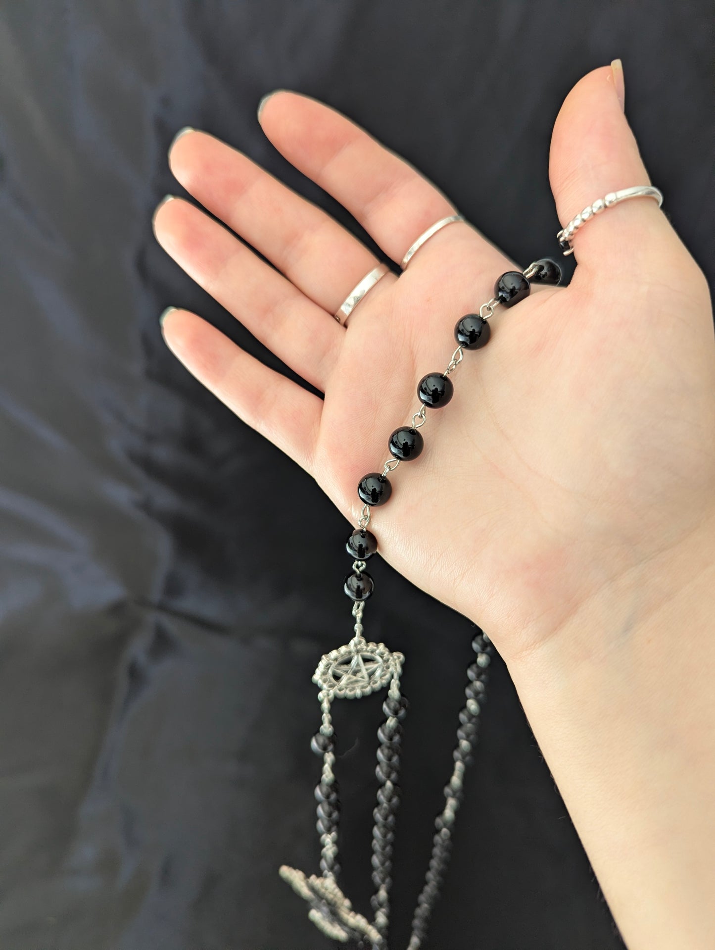 Onyx Rosary with bat cross