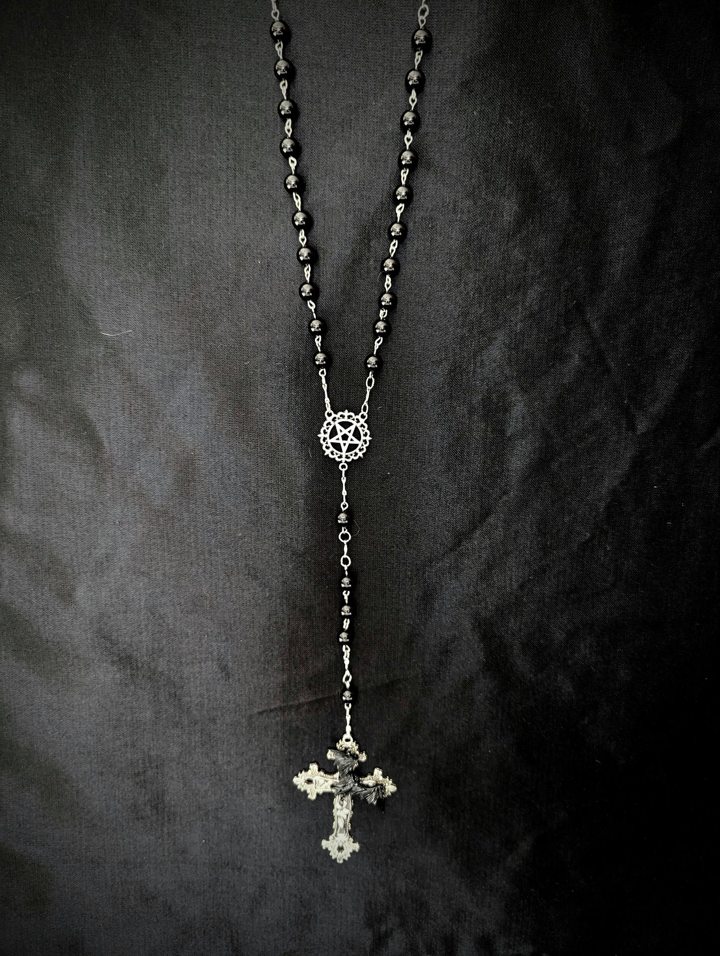 Onyx Rosary with bat cross