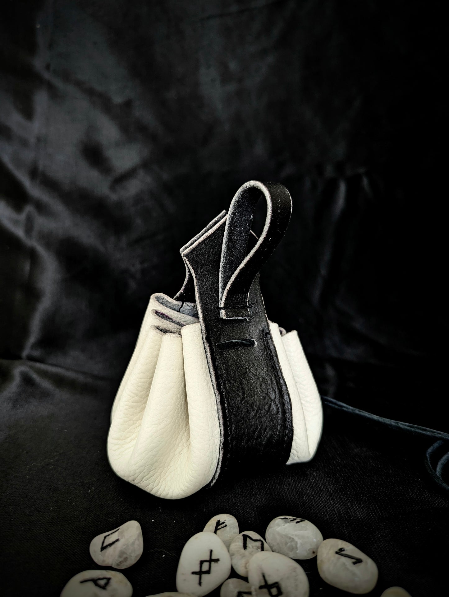 White Viking runes set and pouch
