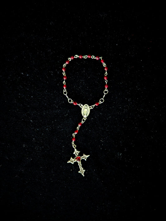 Pocket Rosary with Ruby Jade & Sacred Heart Cross - Curiosia Bazar