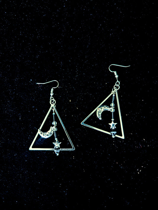 Celestial Triangle Moon & Star Earrings
