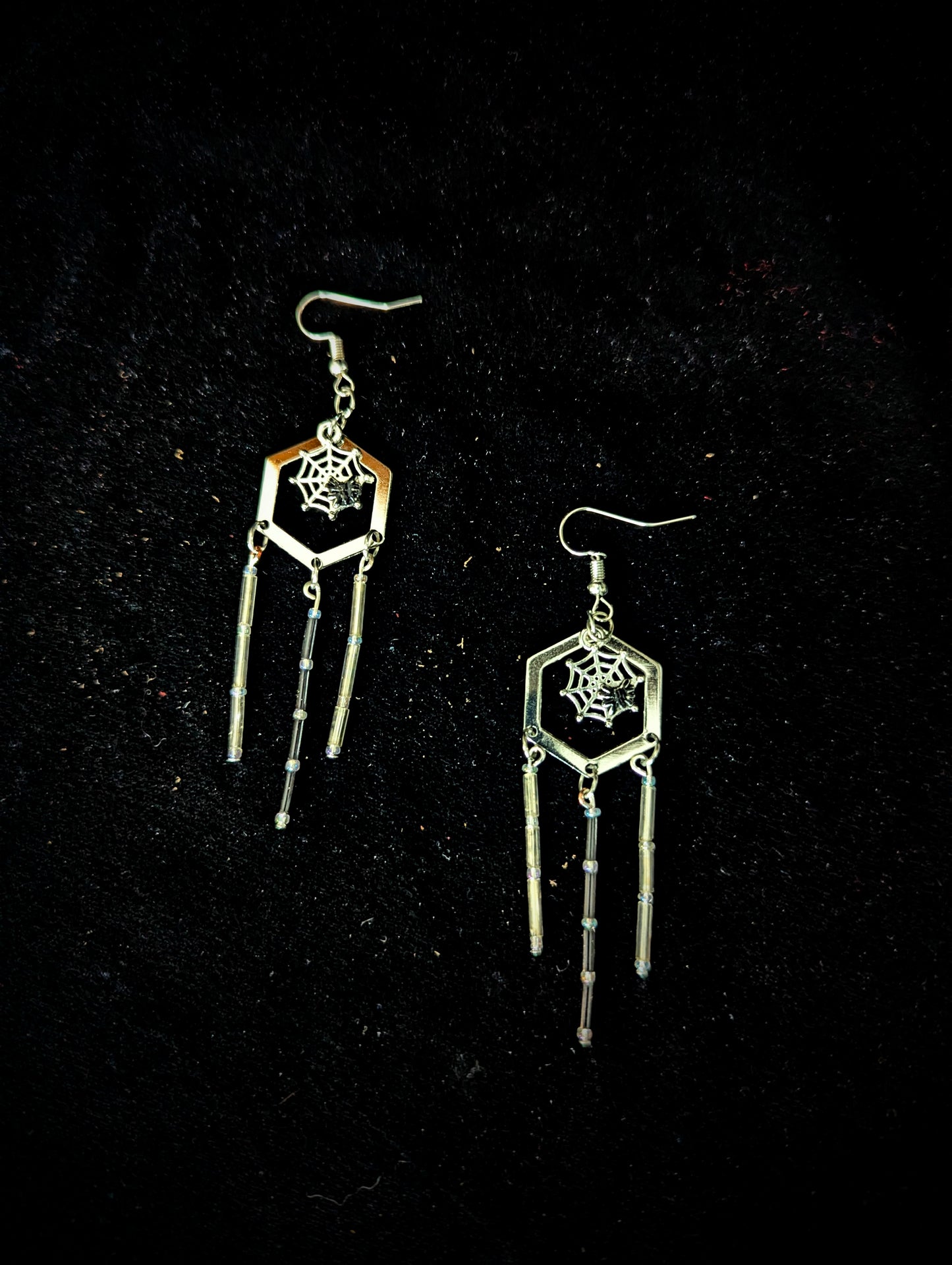 Spiderweb Hexagon Drop Earrings