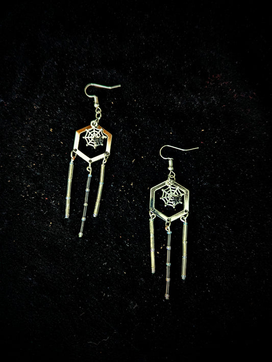 Spiderweb Hexagon Drop Earrings
