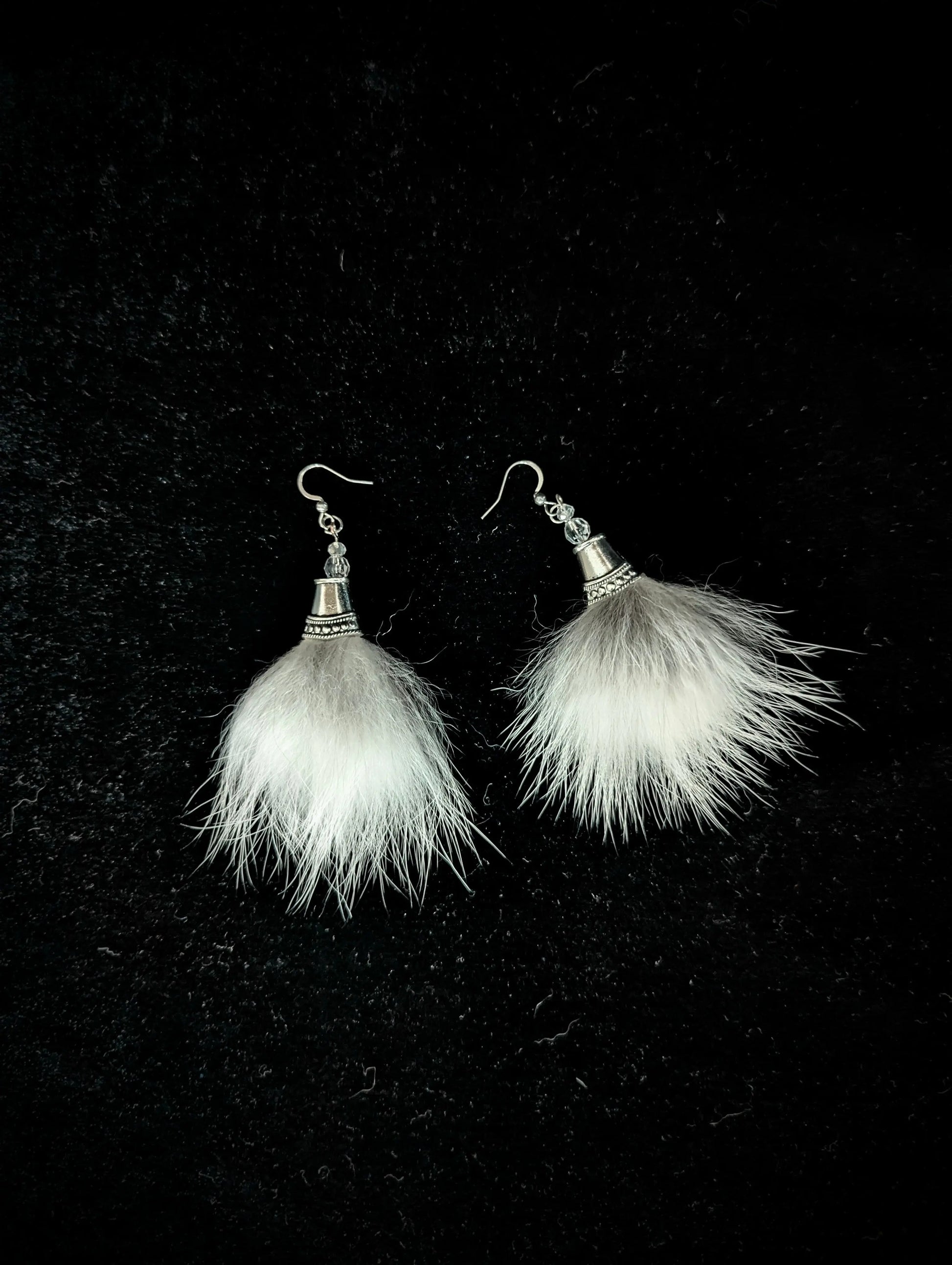 Recycled White Fur Tassel Earrings - Curiosia Bazar