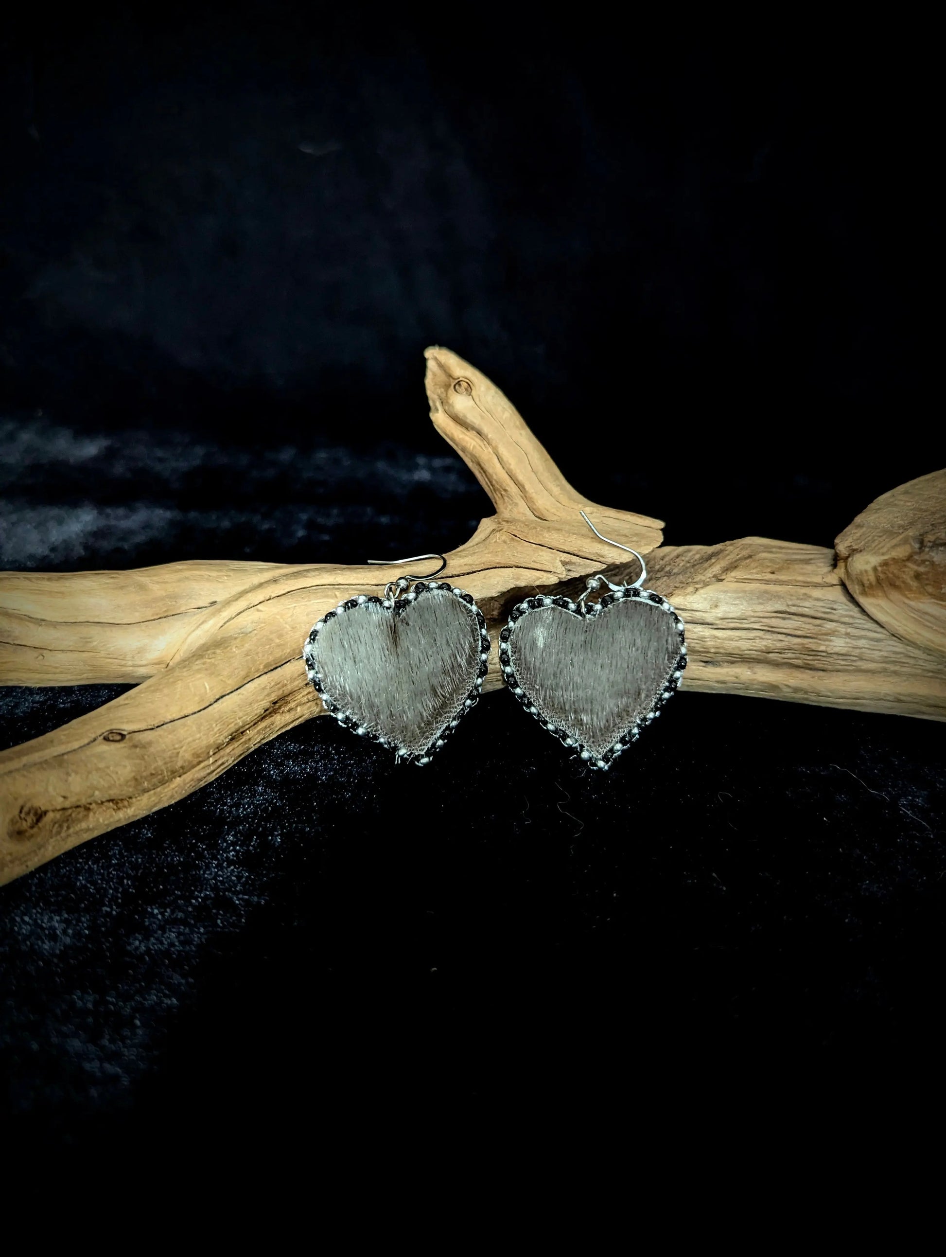Recycled Sealskin Heart Earrings - Curiosia Bazar