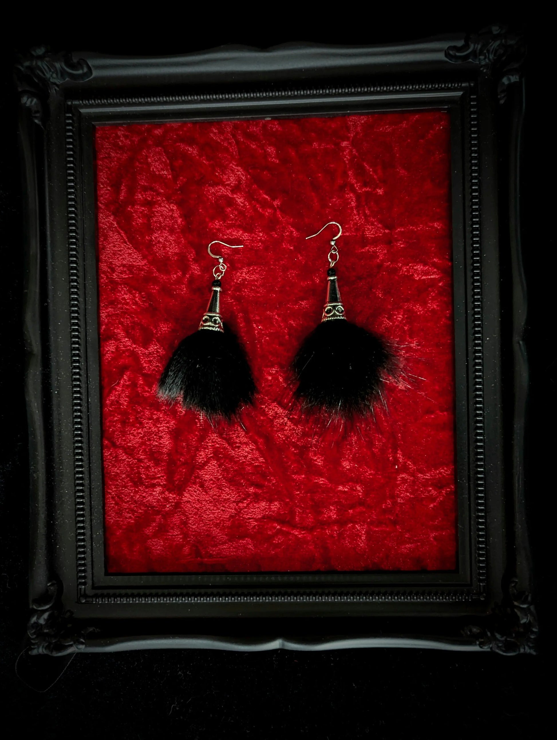Black Fur Tassel Earrings - Curiosia Bazar