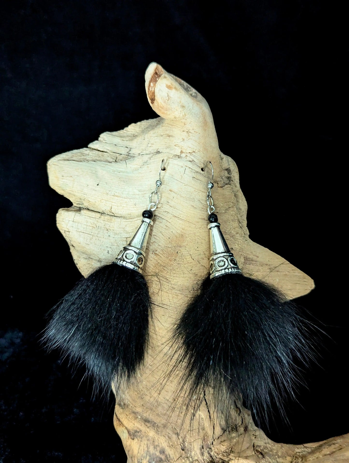 Black Fur Tassel Earrings - Curiosia Bazar