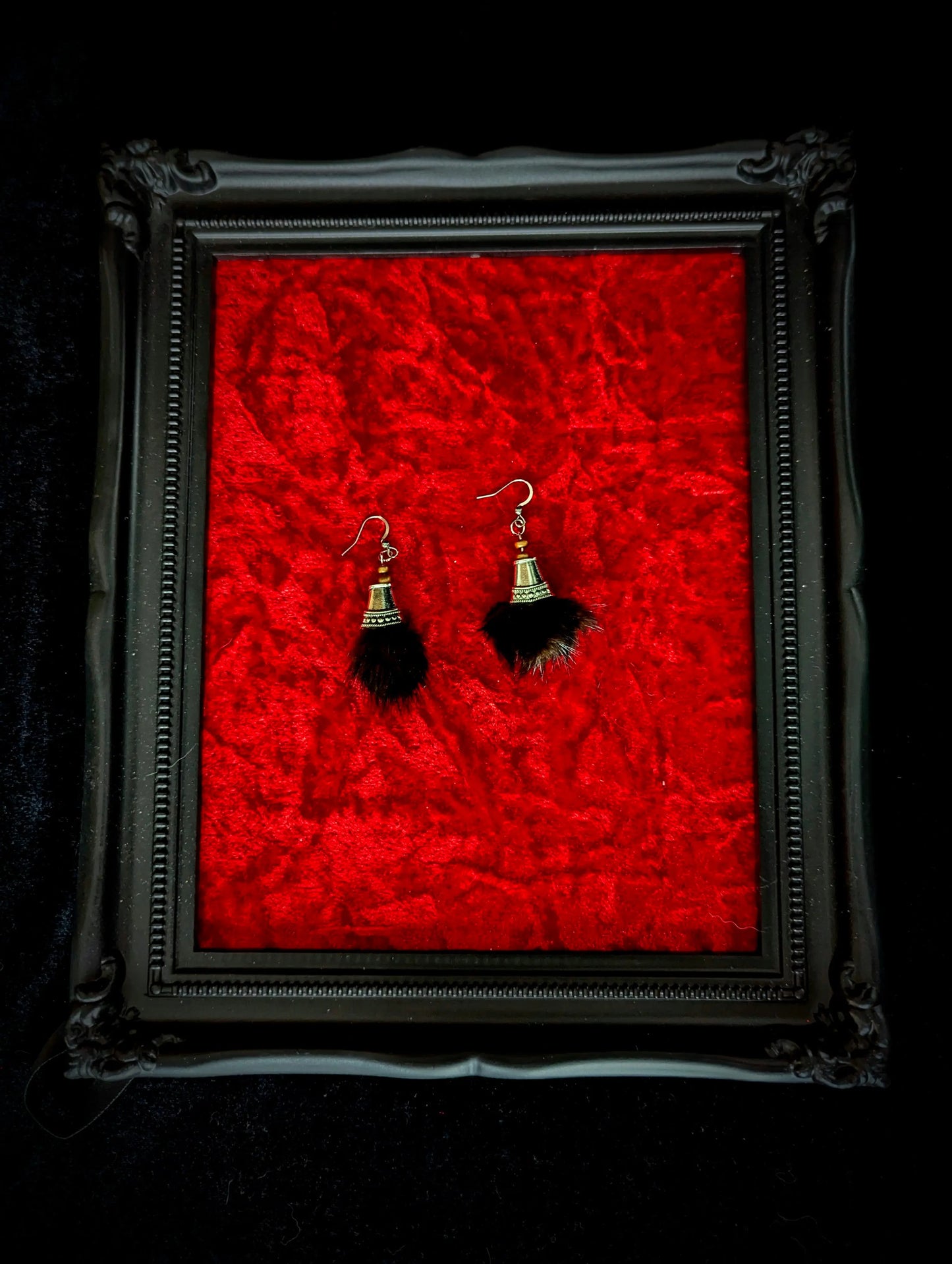 Recycled Small Dark Brown Fur Tassel Earrings - Curiosia Bazar