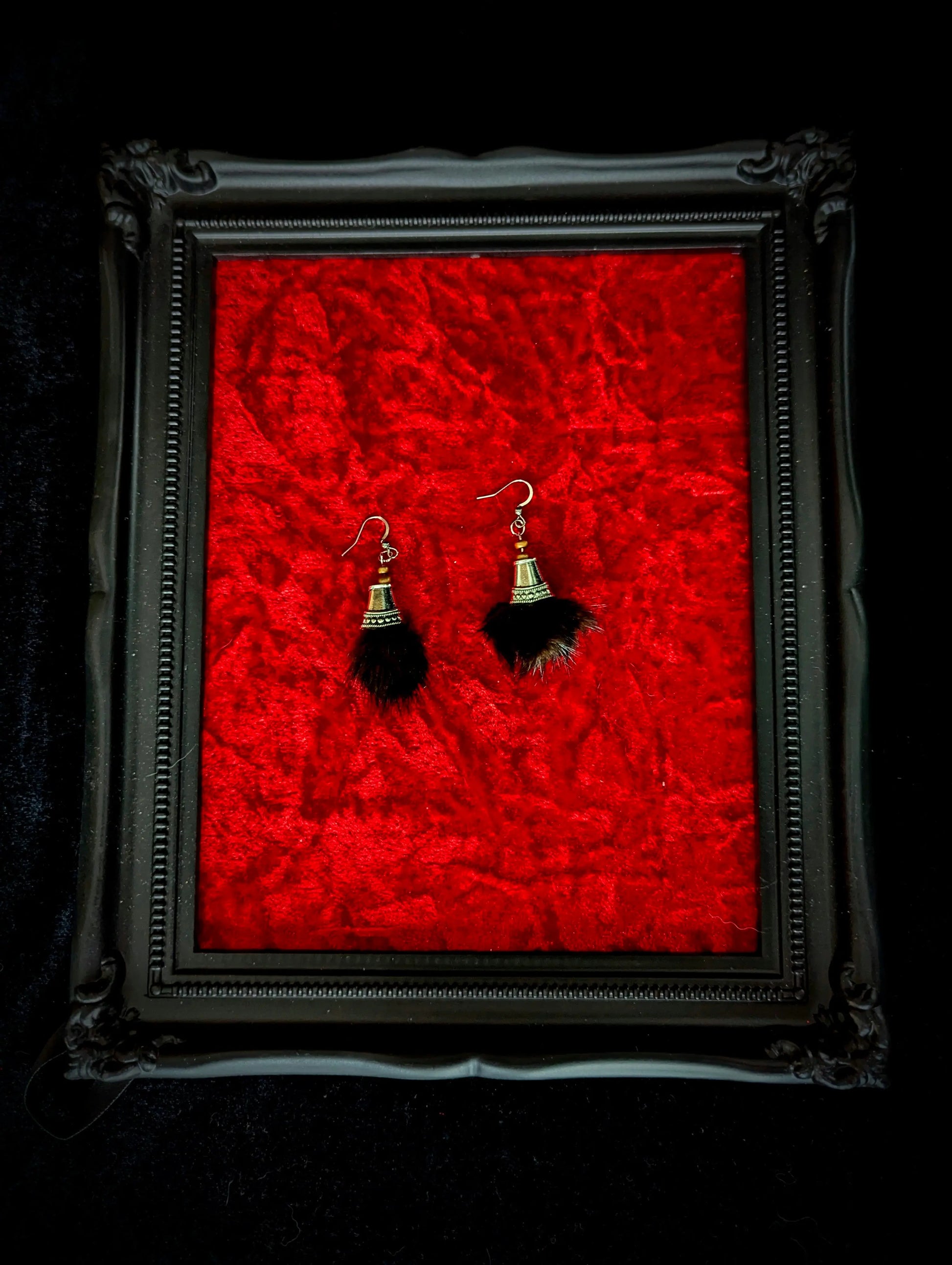 Recycled Small Dark Brown Fur Tassel Earrings - Curiosia Bazar