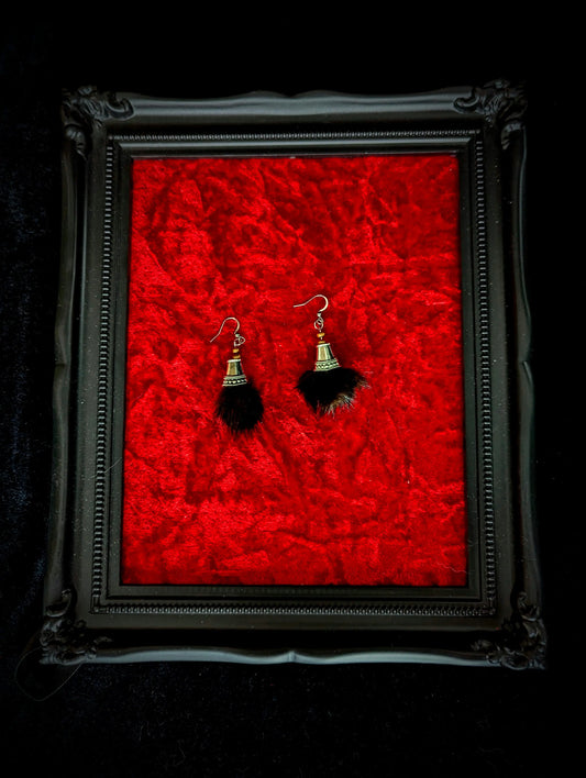 Recycled Small Dark Brown Fur Tassel Earrings - Curiosia Bazar