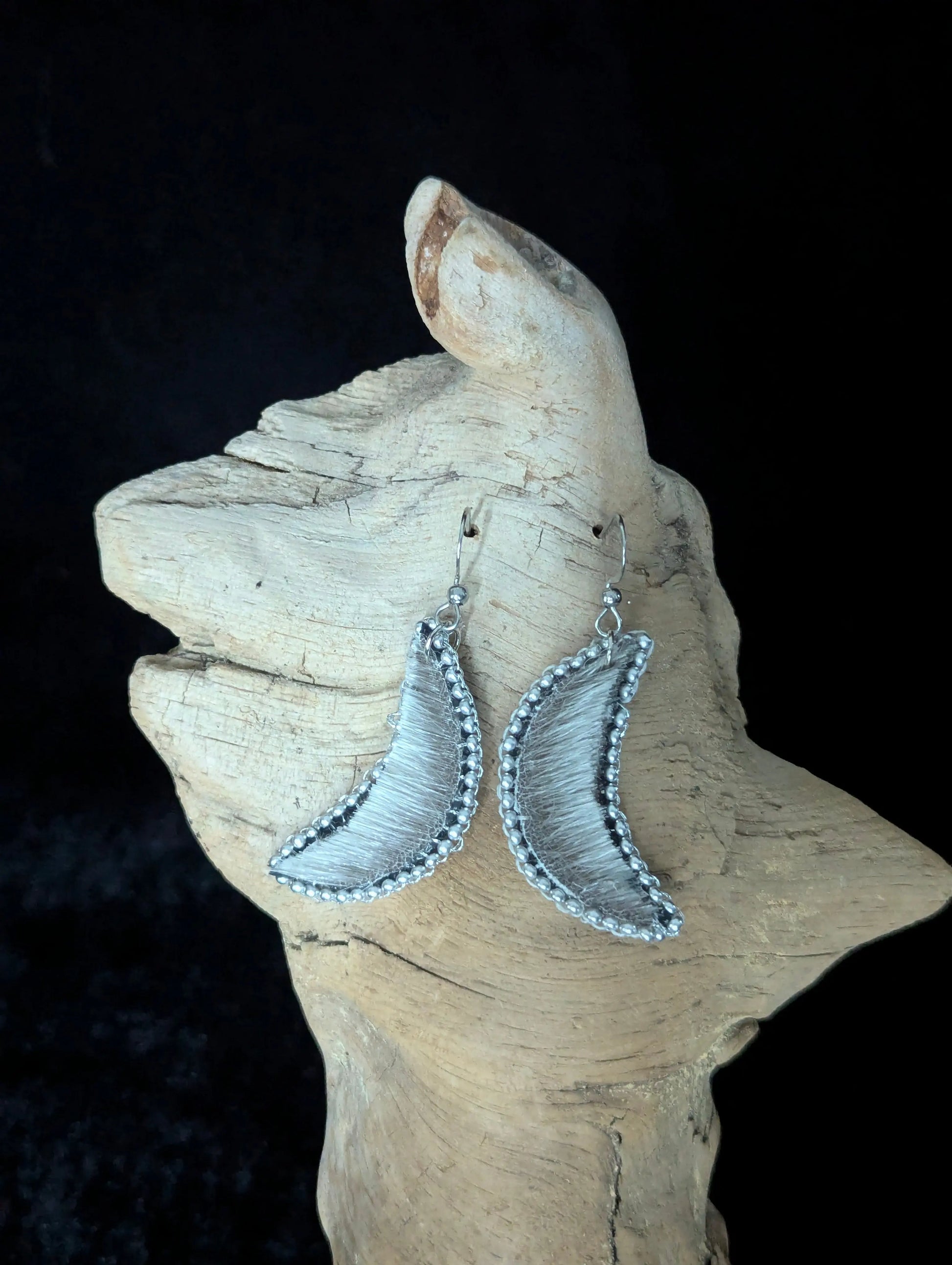 Crescent Moon Sealskin Earrings - Curiosia Bazar